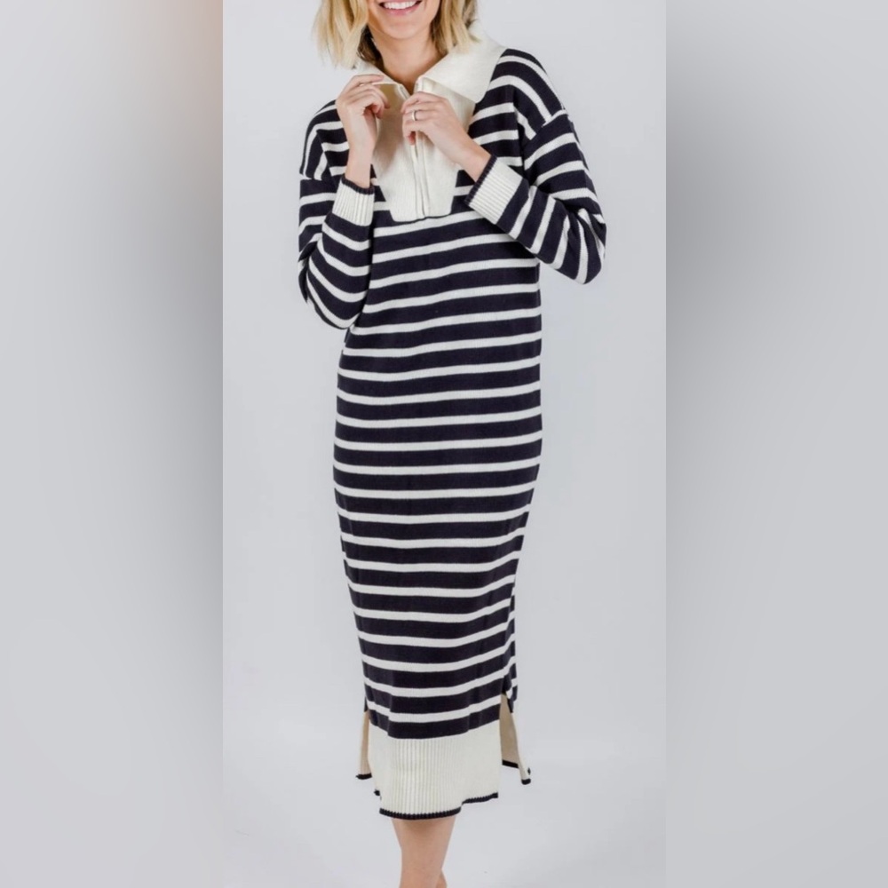 Chic Black and White Striped Midi Dress